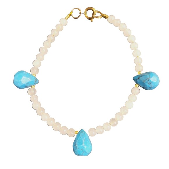 Handcrafted Turquoise/White Jade Beaded Bracelet - Picture 1 of 5